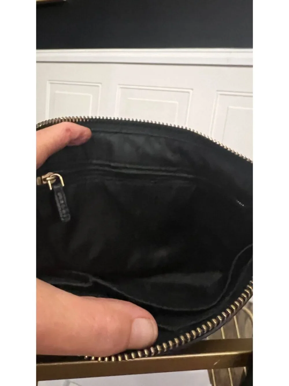 Tory Burch Britten Large Pebbled Leather Zip Pouch Wristlet - Black & Gold